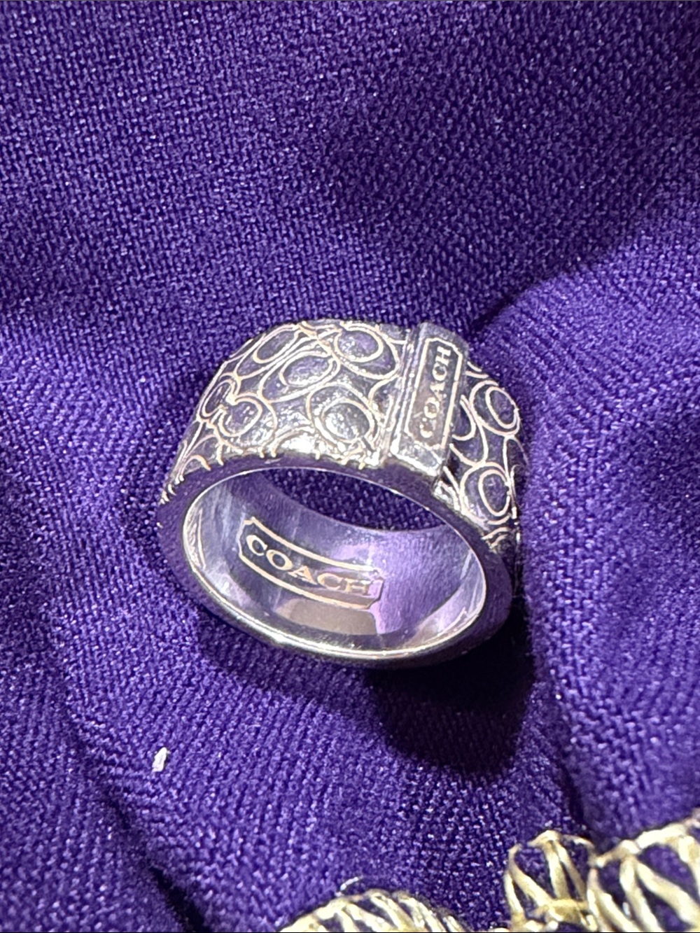 Coach 925 Sterling Silver Engraved Logo Band Ring